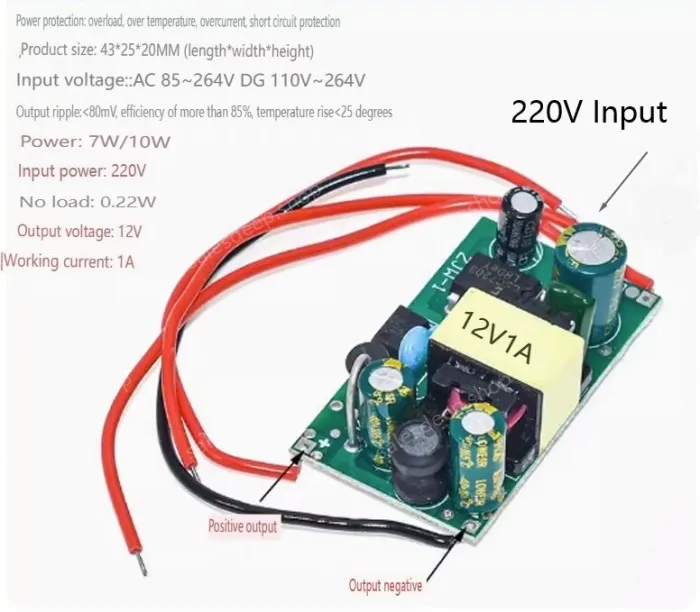 AC-DC buck module: 220V to 12V 1A isolating switching power supply module With wire bonding