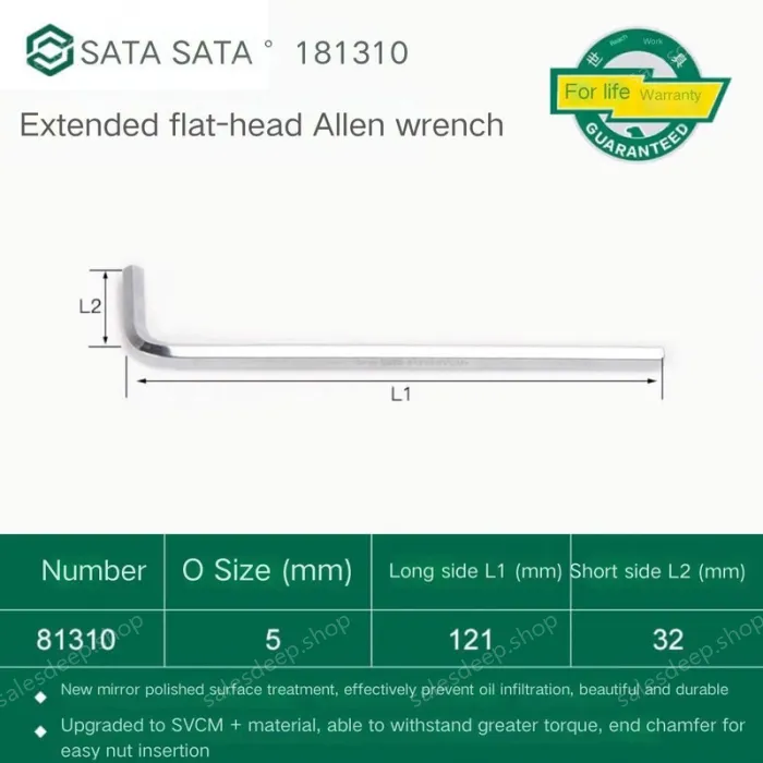 Extended flat head hex wrench 5mm 81310